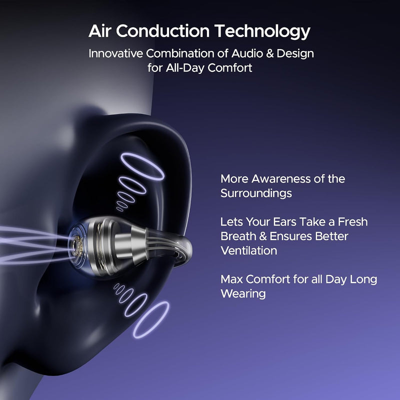 boAt Airdopes Loop OWS Earbuds w/Clip-On Fit, Air Conduction Tech, 50HRS Battery, 4Mics ENx, Dual EQ Modes, 12mm Drivers, 40ms Latency, ASAP Charge, OWS Ear Buds Earphones(Cool Grey)