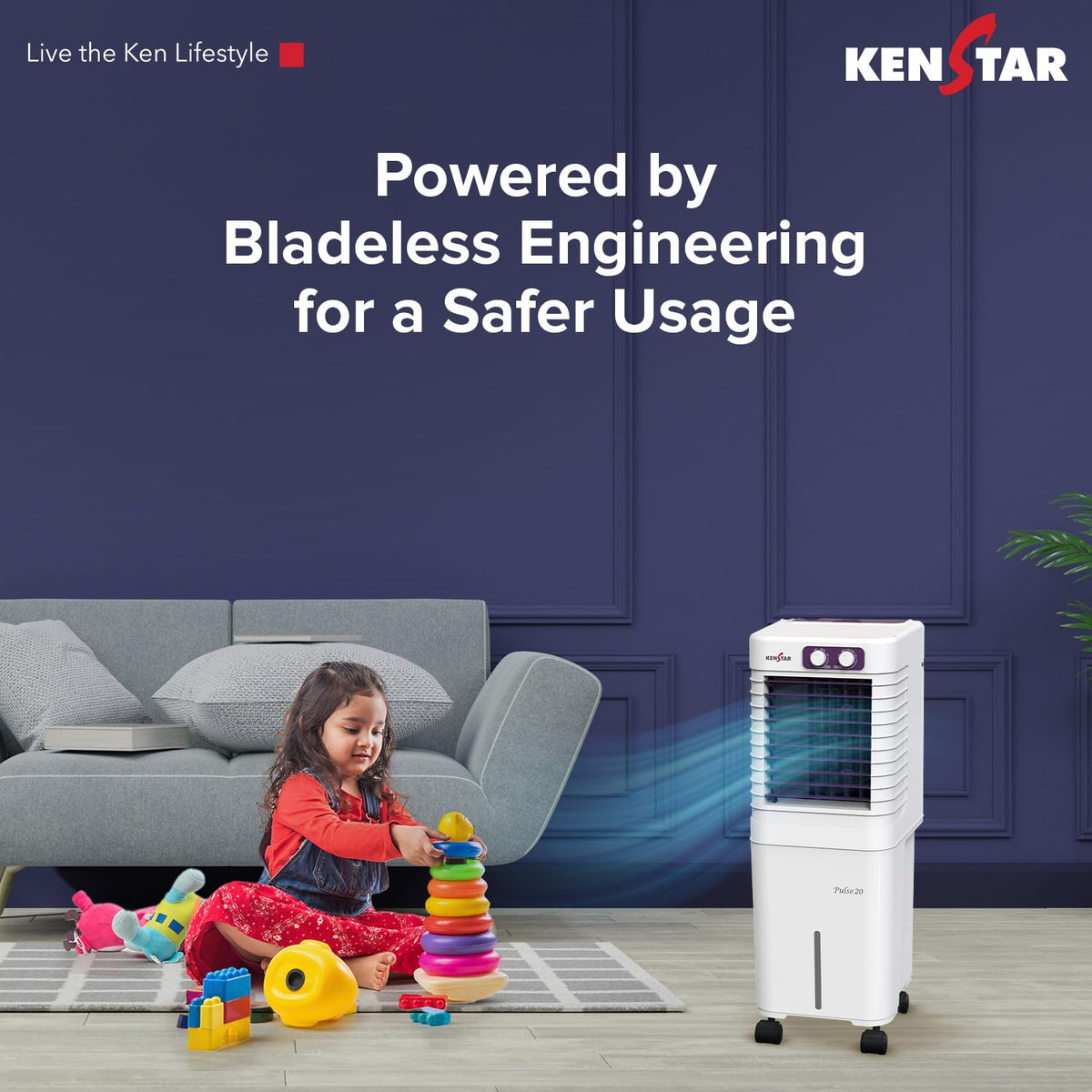 Kenstar PULSE HC 20 Portable/Room/Personal Air Cooler For Home| Honeycomb Pad |High Speed Fan |15 Ft Powerful Air Throw|Inverter compatible |Portable Cooler-Room|1-Yr Product Warranty|White & Purple 20 L