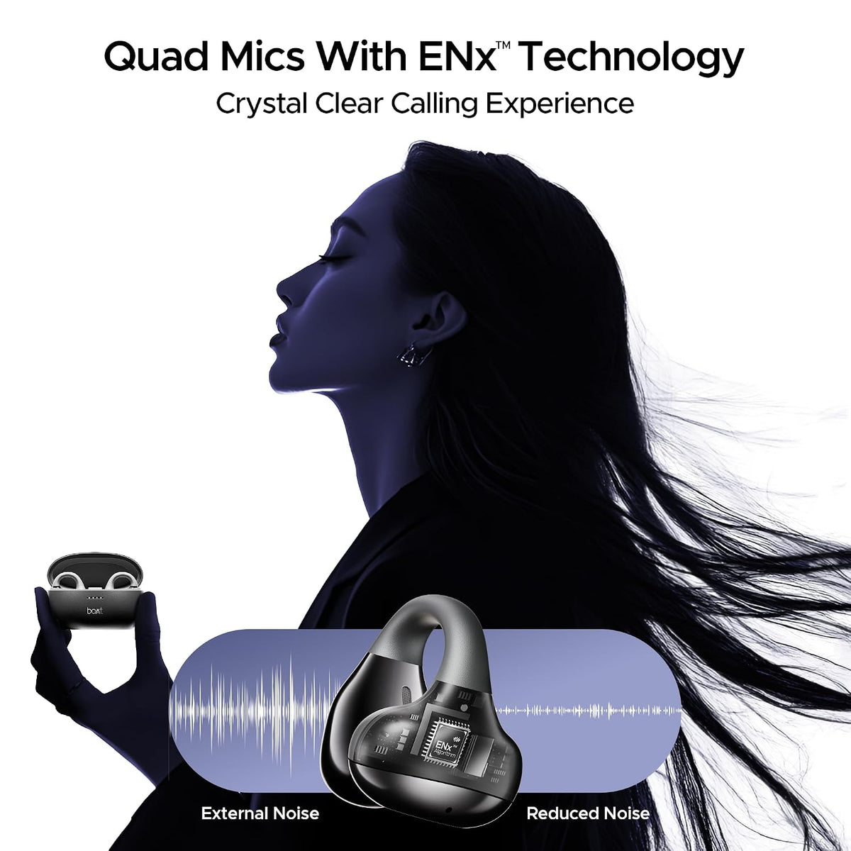 boAt Airdopes Loop OWS Earbuds w/Clip-On Fit, Air Conduction Tech, 50HRS Battery, 4Mics ENx, Dual EQ Modes, 12mm Drivers, 40ms Latency, ASAP Charge, OWS Ear Buds Earphones(Cool Grey)