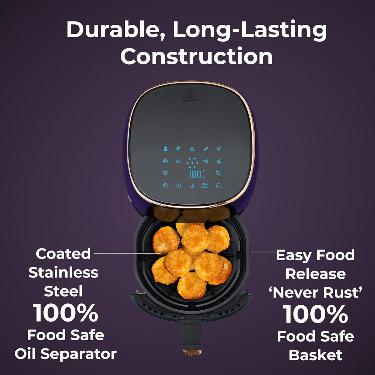 Pigeon Pigeon Healthifry Plus Digital Air Fryer, 360° High Speed Air Circulation Technology 1400 W with Non-Stick 4.2 L Basket - Purple - image 6