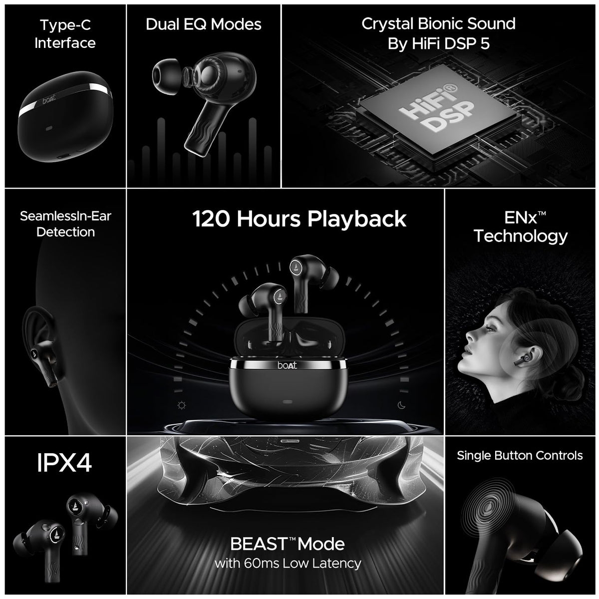 boAt boAt Nirvana Ion, 120HRS Battery, Crystal Bionic Sound w/Dual EQ Modes, 4Mics ENx, App Support, Low Latency, IPX4, v.5.2 Bluetooth Earbuds, TWS Ear Buds Wireless Earphones with mic (Charcoal Black) Charcoal Black 120 Hrs - image 2