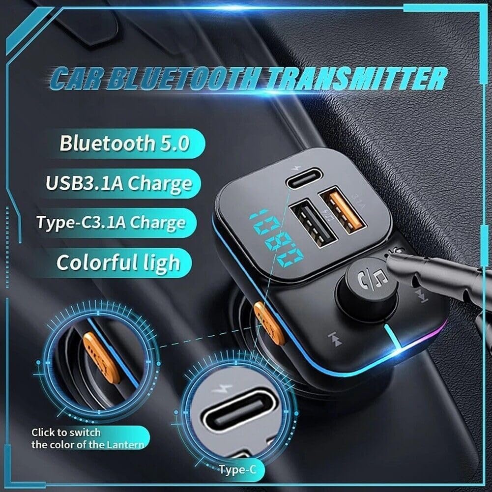 WISTAR FM Transmitter Bluetooth Car Fast Charger Adapter, Bluetooth 5.3 Car Adapter, QC3.1 & Type-C USB Car Charger Ports, Hands-Free Calling, Display TF Card USB Music Player (Black) - image 2