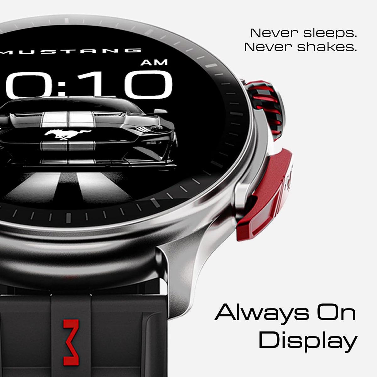 GOBOULT GOBOULT Mustang Racer Smart Watch 1.43'' AMOLED Display, Rotating Bezel, BT Calling, 150+Watchfaces, 500 Nits Brightness, AI Voice Assistant, SpO2 Monitoring, 120+ Sports Mode (Black Blaze) - image 7