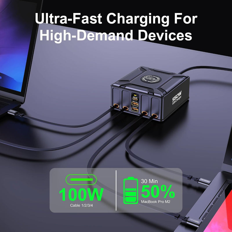 WISTAR 550W GaNIII Desktop Fast Charging Station with PD3.1 Retractable USB-C Cable Laptop Chargers Adapter for MacBook Pro/iPad/iPhone - image 6