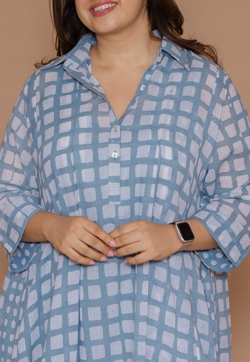 Safiya Blue Batik MulMul A Line Dress with Slip