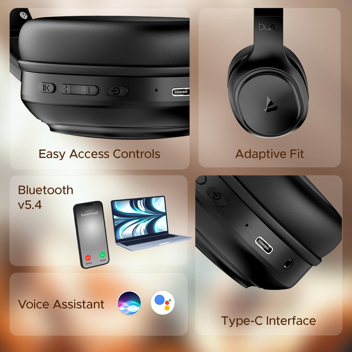 boAt Rockerz 430, 40mm Drivers, 40ms Latency, 40H Battery, ENx Tech, Adaptive Fit, Stream Ad Free Music via App Support, Bluetooth Headphones, Wireless Over Ear Headphone with Mic (Black Sabre)