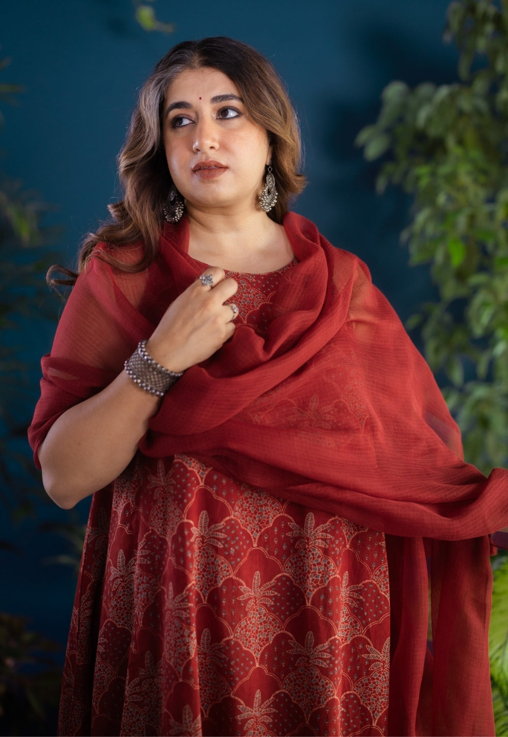 Avenza Red Ajrakh Cotton A Line Kurta