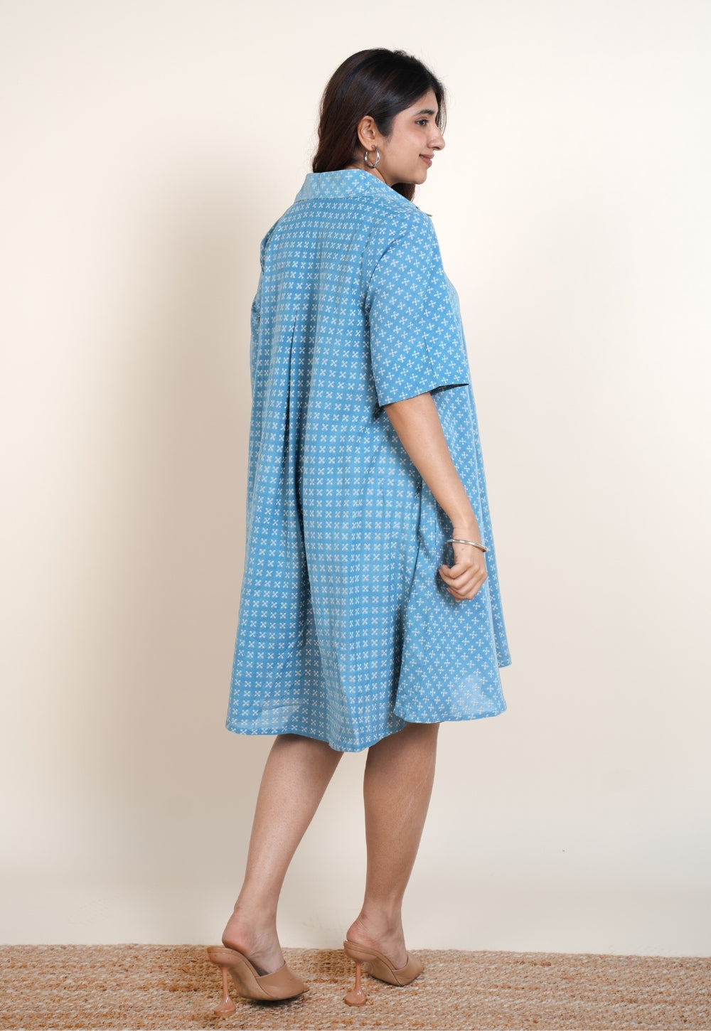 Srisha Blue Ajrakh Cotton A Line Dress
