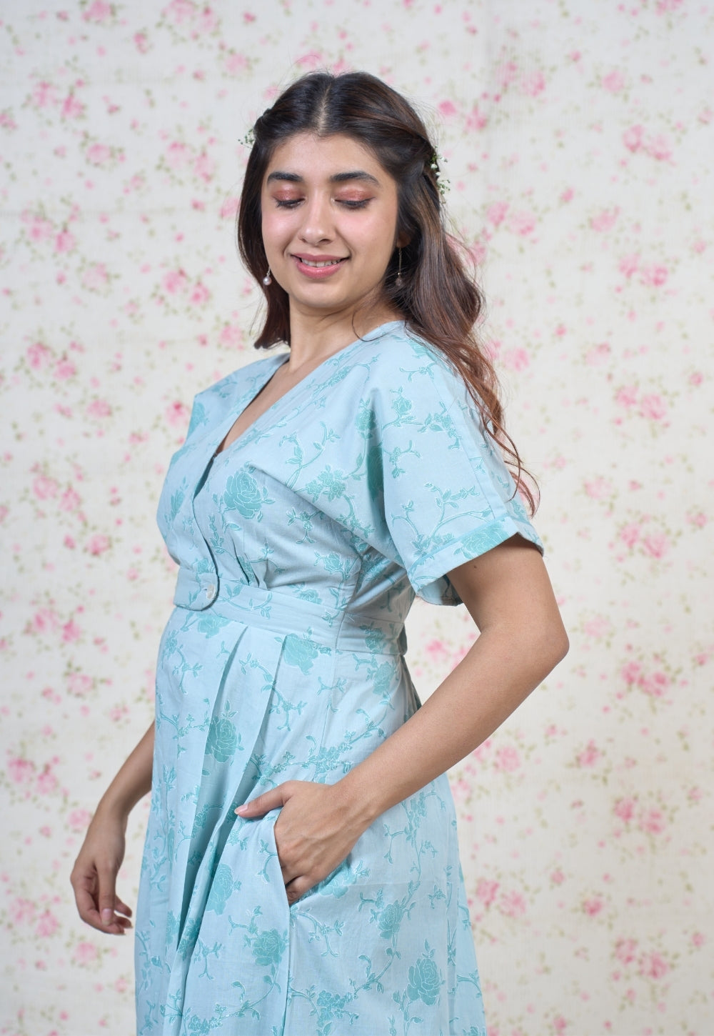 Clara Blue Sanganeri Mul Cotton A Line Dress