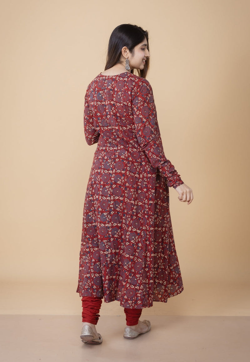 Shinat Red Ajrakh Cotton Jhabbha Kali Kurta