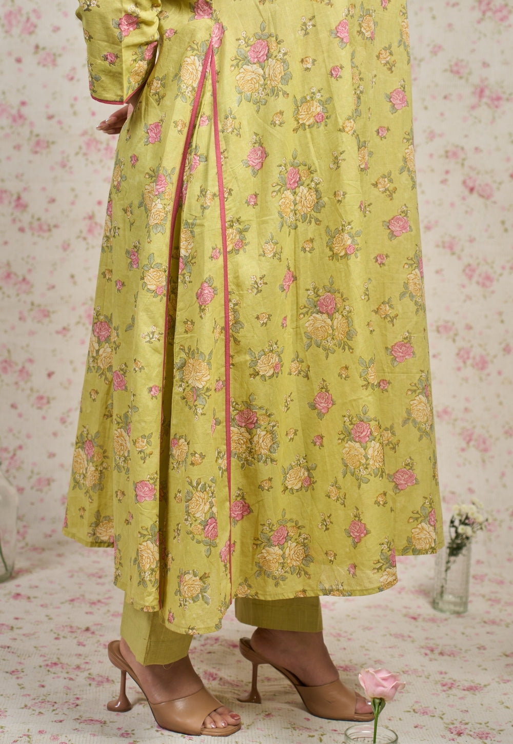 Lily Green Sanganeri Mul Cotton A Line Kurta