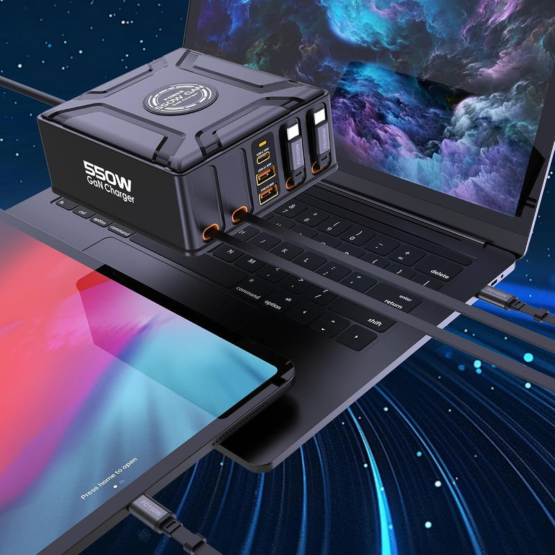 WISTAR 550W GaNIII Desktop Fast Charging Station with PD3.1 Retractable USB-C Cable Laptop Chargers Adapter for MacBook Pro/iPad/iPhone - image 8