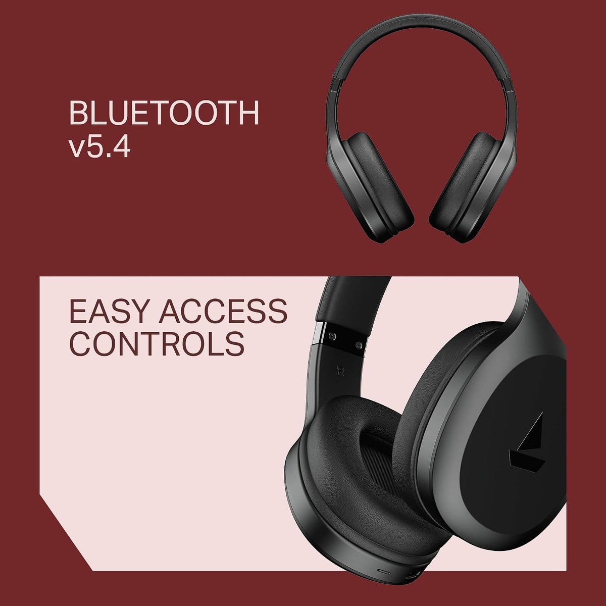 boAt Rockerz 412, 60H Battery, 40Mm Drivers, 40Ms Low Latency, ENx Tech, Stream Ad Free Music via App Support, Bluetooth Headphones, Wireless Over Ear Headphone with Mic (Active Black)