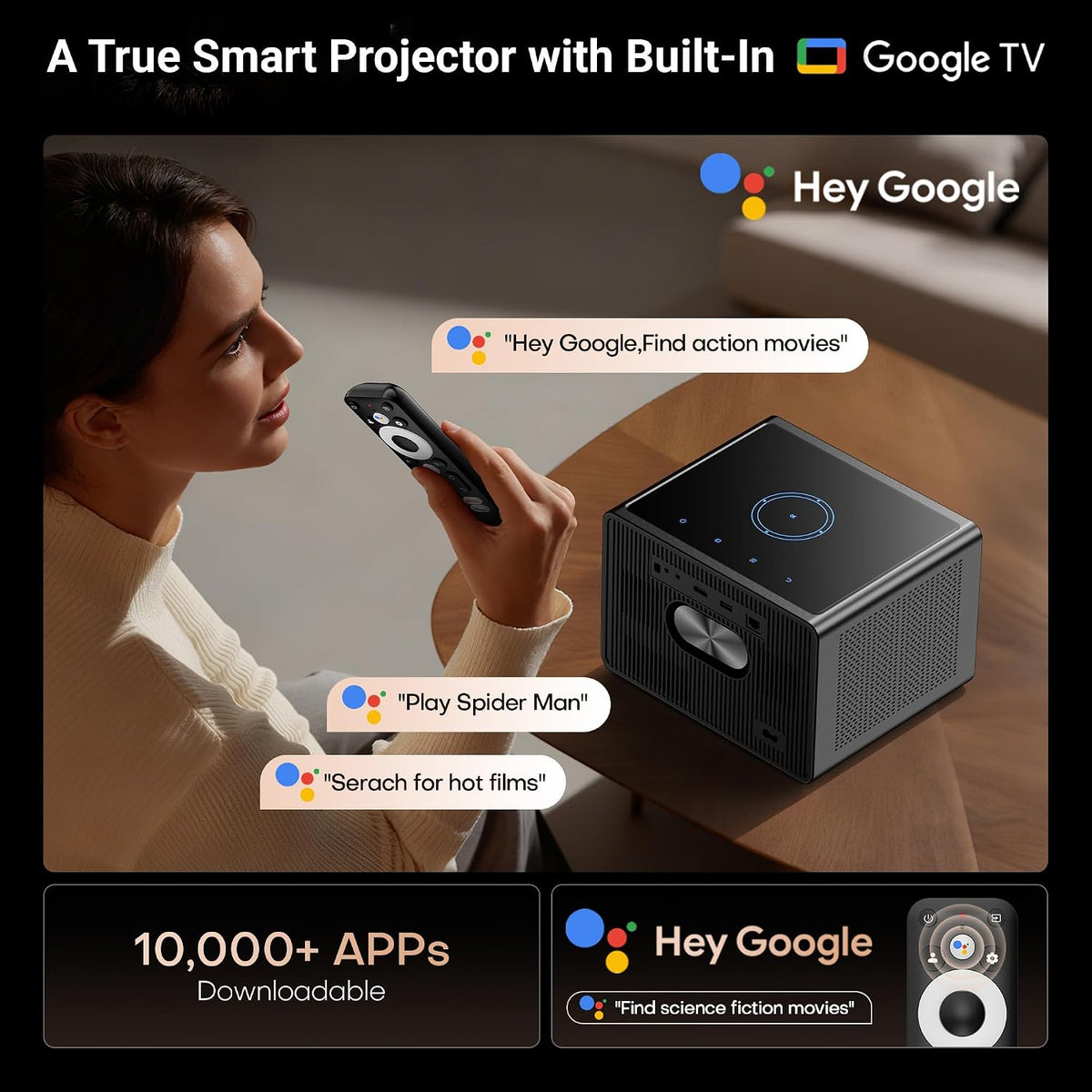 XElectron iProjector 3 Plus | Official Google TV | Dust Proof, Brightest 2500 ANSI, Native 1080p Smart Projector 4k Ultra HD for Home | Auto Focus & 4D Keystone, HDMI ARC, WiFi & BT, Screen Mirroring