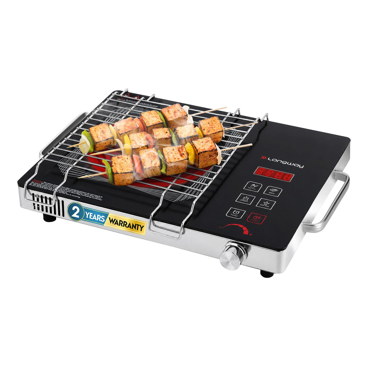 LONGWAY Longway Infralite Pro 2200W Infrared Hot Plate Cooktop with Steel Grill Rack, Crystal Glass Top, Touch Panel & Digital Display, 4 Preset Modes – Stir Fry, BBQ, Hot Pot & Steam, Black - image 1