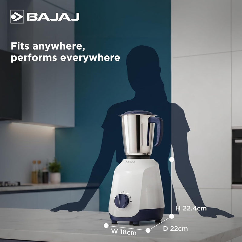 Bajaj Bajaj Ninja Series Grace 500W Mixer Grinder | Mixie For Kitchen With Duracut® Blades | 2-In-1 Blade Function For Dry & Wet Grinding | 2 Mixie Jars | 5-Yr Motor Warranty 【Midnight Blue】 - image 6