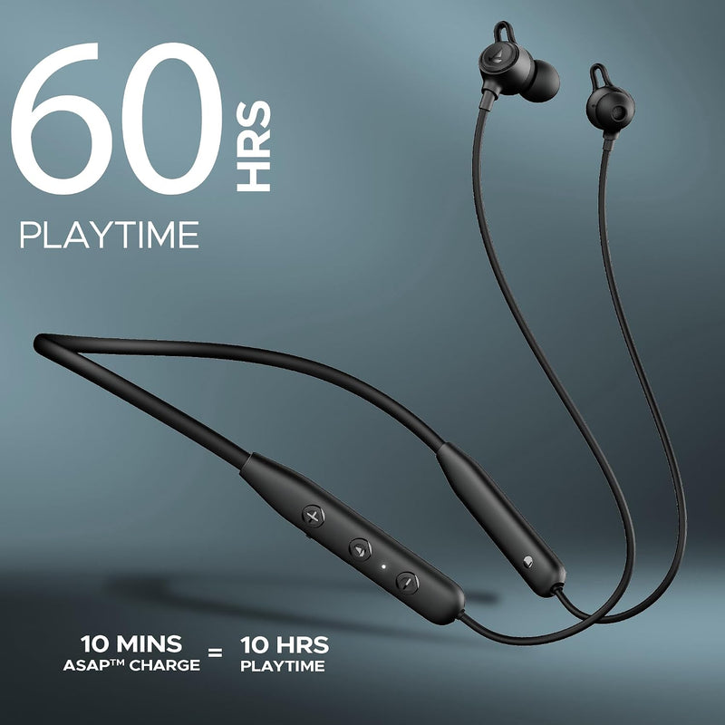 boAt Rockerz 200, 40H Battery, Signature Sound, ENx Tech, Dual Pairing, 60 ms Low Latency, IPX5, ASAP Charge, Magnetic Buds, Bluetooth Neckband, Wireless with Mic Earphones (Active Black)