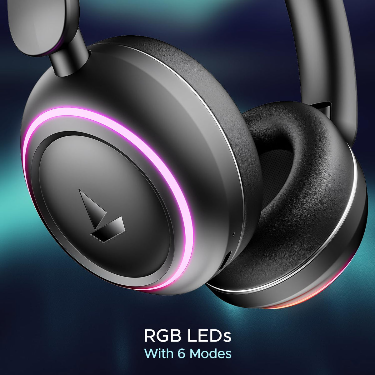 boAt Rockerz 480, RGB LEDs,6 Light Modes, 40mm Drivers,Beast Mode, 60H Battery, ENx Tech, App Support, Bluetooth Headphones, Wireless Over Ear Headphone with Mic (Black Sabre)