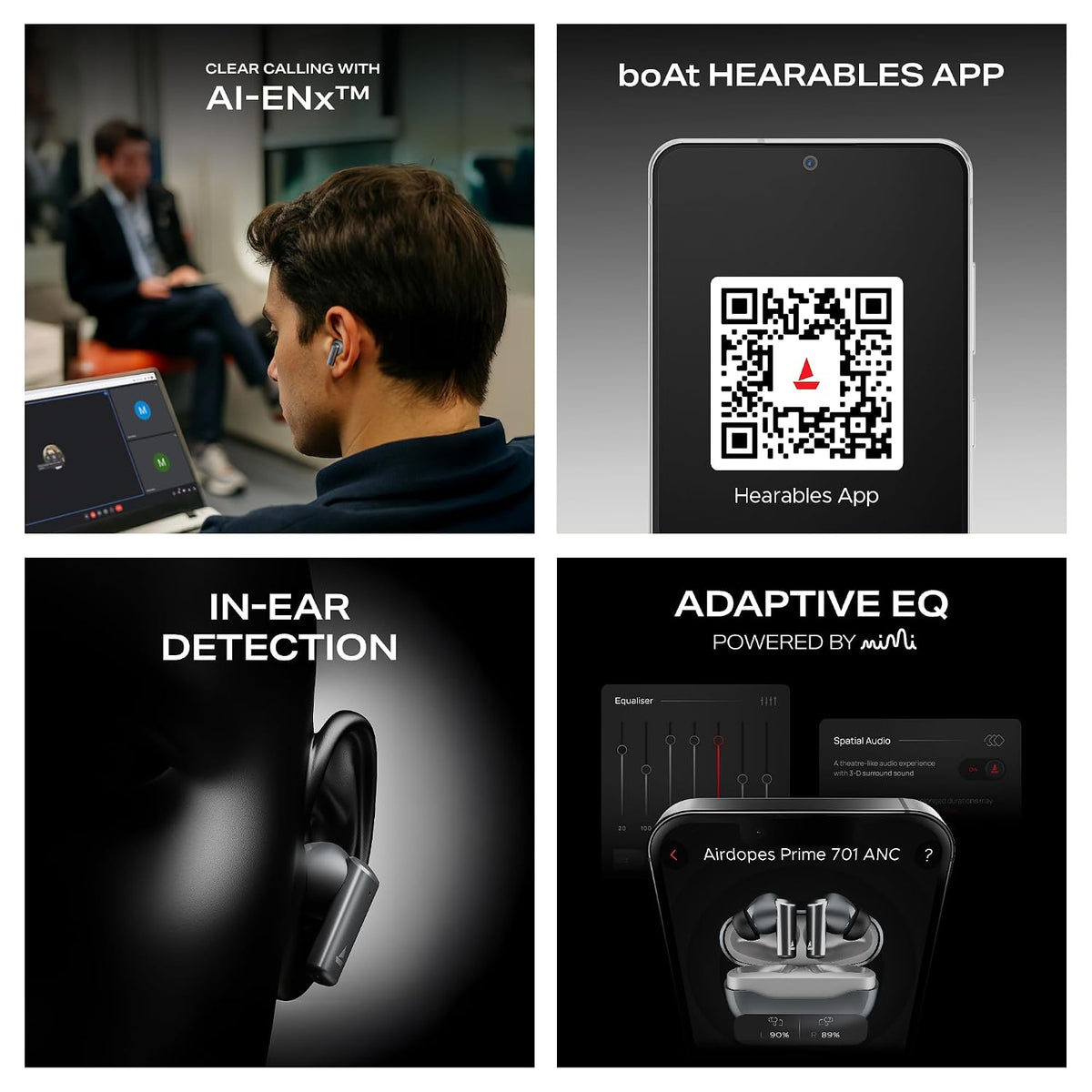 boAt boAt Airdopes Prime 701 ANC, 46dB Hybrid ANC, 50Hr Battery, Real Spatial Audio,Multidevice Connect,App Support, Bluetooth Earbuds, TWS Ear Buds Wireless Earphones with mic (Obsidian Black) Obsidian Grey - image 3