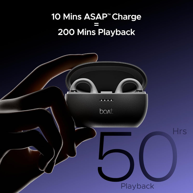 boAt Airdopes Loop OWS Earbuds w/Clip-On Fit, Air Conduction Tech, 50HRS Battery, 4Mics ENx, Dual EQ Modes, 12mm Drivers, 40ms Latency, ASAP Charge, OWS Ear Buds Earphones(Cool Grey)