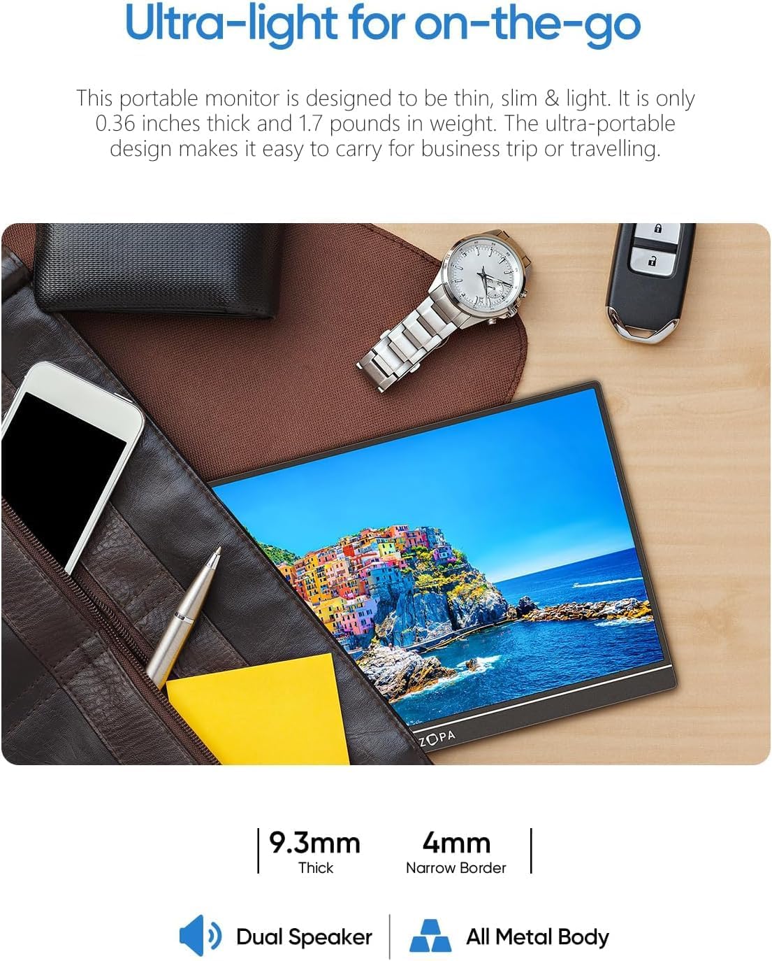 ARZOPA 16.1''144Hz Portable Monitor, 106% sRGB FHD 1080P Kickstand Portable Gaming Monitor with Speaker HDR, Ultra Slim, Eye Care Screen for Laptop, PC, Mobile,PS5, MacBook- USB C & HDMI Connectivity