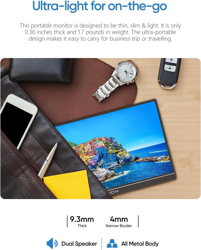 ARZOPA 16.1''144Hz Portable Monitor, 106% sRGB FHD 1080P Kickstand Portable Gaming Monitor with Speaker HDR, Ultra Slim, Eye Care Screen for Laptop, PC, Mobile,PS5, MacBook- USB C & HDMI Connectivity