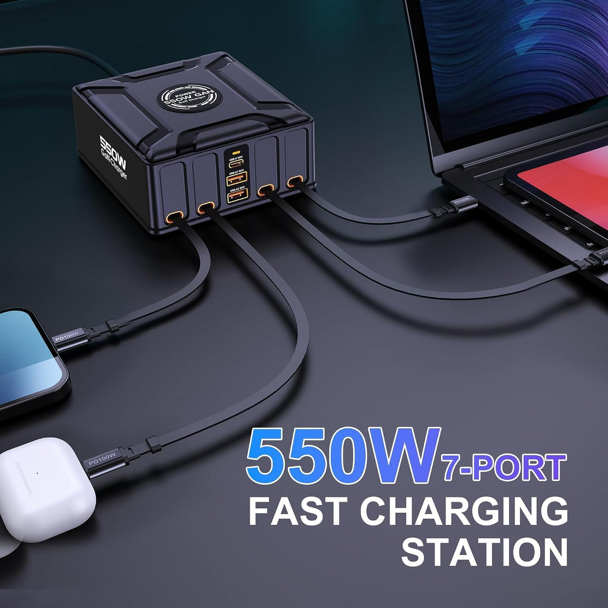 WISTAR 550W GaNIII Desktop Fast Charging Station with PD3.1 Retractable USB-C Cable Laptop Chargers Adapter for MacBook Pro/iPad/iPhone - image 7