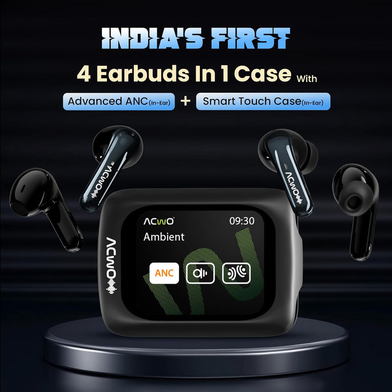 ACwO ACwO Fire Prime TWS Earbuds (in-Ear & Half-in-Ear in 1 Case) | Smart HD Display + 40dB ANC (in-Ear) | 80 Hrs Playtime | | 4 Mics AI-ENC | 3D Spatial Sound | BT V5.4 | Black Prime Black - image 3
