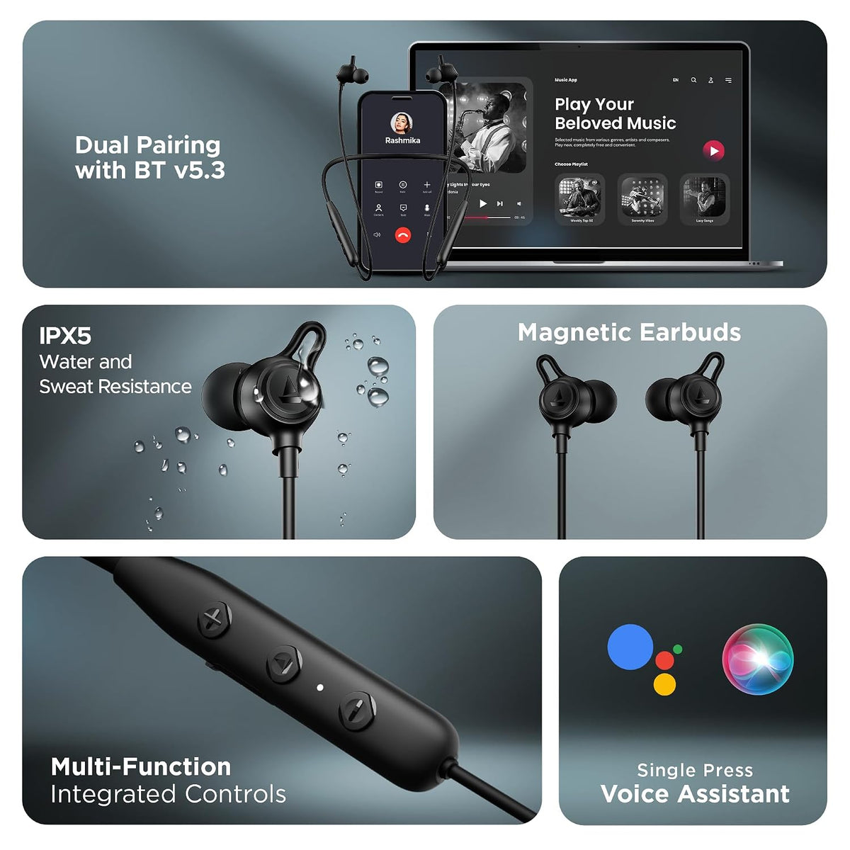 boAt Rockerz 200, 40H Battery, Signature Sound, ENx Tech, Dual Pairing, 60 ms Low Latency, IPX5, ASAP Charge, Magnetic Buds, Bluetooth Neckband, Wireless with Mic Earphones (Active Black)