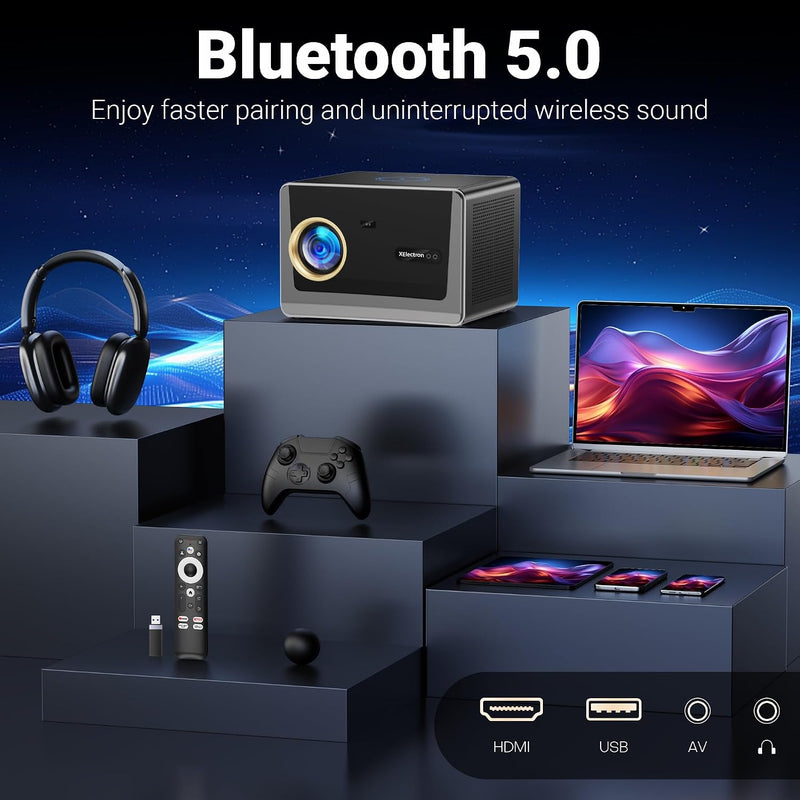 XElectron iProjector 3 Plus | Official Google TV | Dust Proof, Brightest 2500 ANSI, Native 1080p Smart Projector 4k Ultra HD for Home | Auto Focus & 4D Keystone, HDMI ARC, WiFi & BT, Screen Mirroring