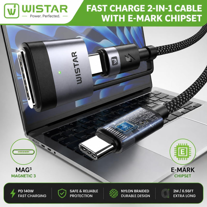 WISTAR WISTAR 140W USB-C to USB-C and Mag3 Magnetic Charging Cable, 2-in-1 PD 3.1 Fast Charger Cable for MacBook Air/Pro, iPhone 15/16, iPad, Samsung & Type-C Devices - image 3