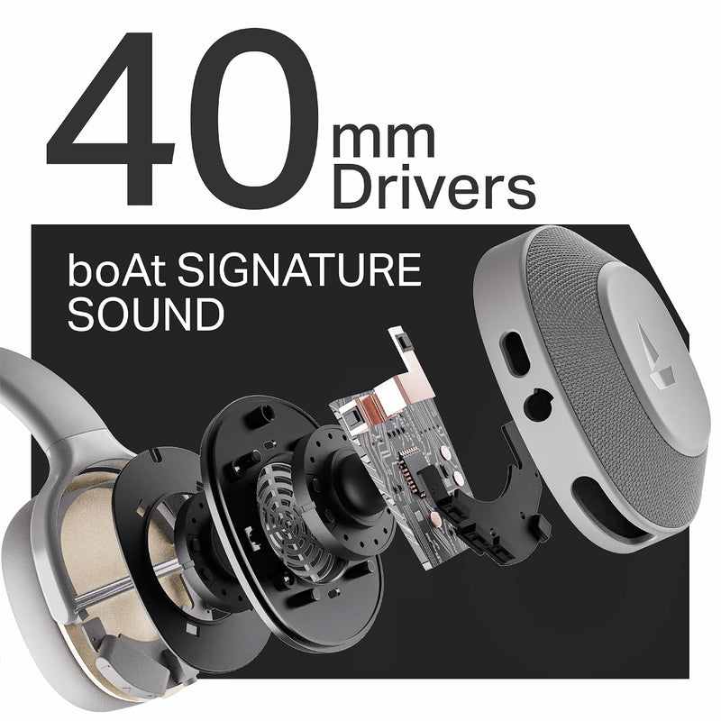 boAt Rockerz 413, 60H Battery, 40Mm Drivers, Dual Pair,ENx Tech, Low Latency, Stream Ad Free Music via App Support, Bluetooth Headphones, Wireless Over Ear Headphone with Mic (Ash Grey)