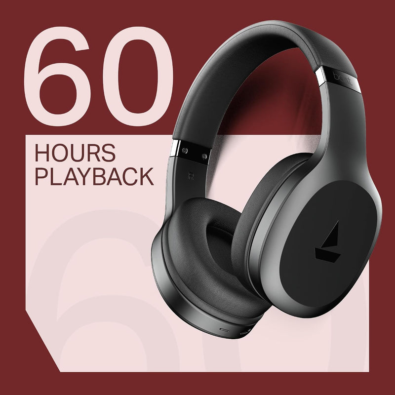 boAt Rockerz 412, 60H Battery, 40Mm Drivers, 40Ms Low Latency, ENx Tech, Stream Ad Free Music via App Support, Bluetooth Headphones, Wireless Over Ear Headphone with Mic (Active Black)