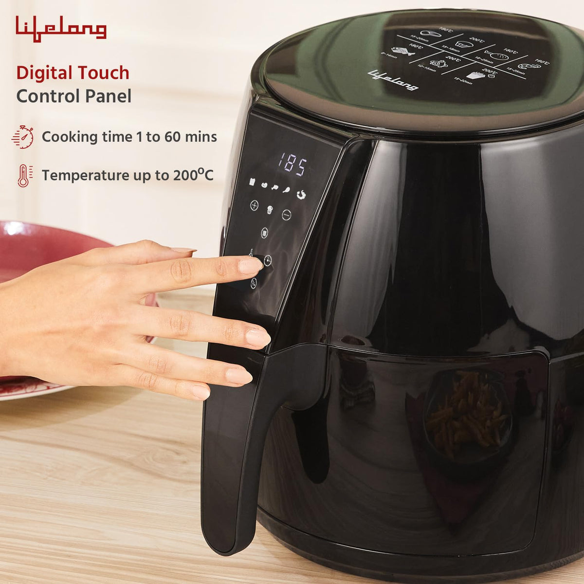 Lifelong Lifelong Air Fryer | 1 Year Warranty | 1350W, 4.2L, Digital with 6 Presets, Hot Air Circulation, Temperature & Timer Control, Up to 90% Less Oil Usage (LLHFD439, Black) - image 4