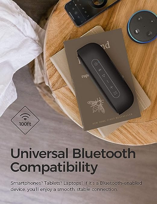 Tribit MaxSound Plus 24W Bluetooth Wireless Speakers,Powerful Louder Sound&amp;Exceptional XBass(Independent XBass Button),Built in Mic,IPX7 Waterproof,100ft BT Range for Party/Travel , Black