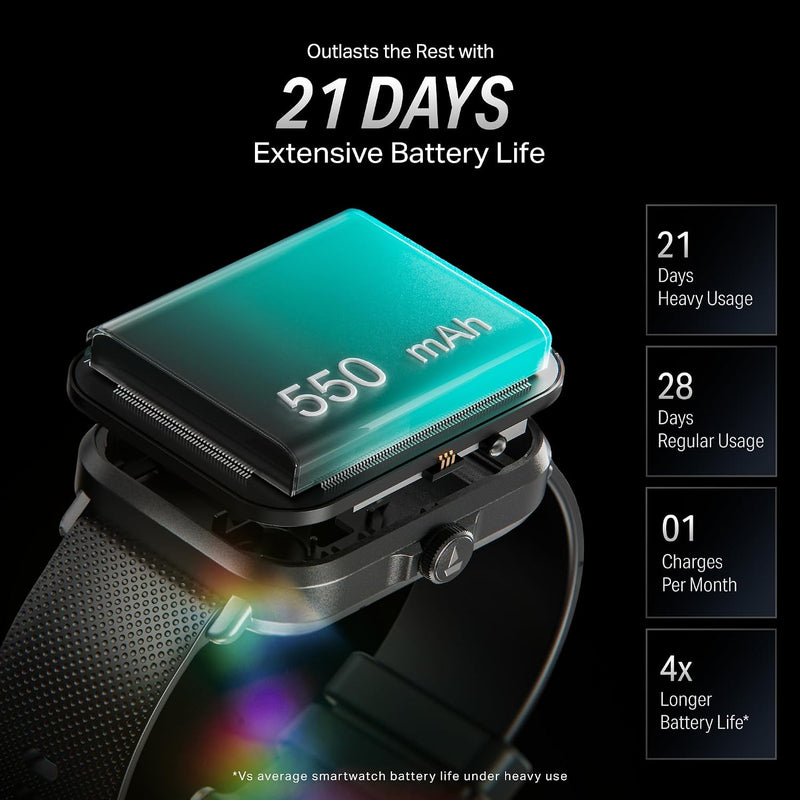 boAt Storm Infinity w/21 Days Extensive Battery Life, BT Calling, Huge 550mAh Battery, Fast Charge, 1.83” (4.65cm) Display, HR, SpO2 & Sleep Tracking, Smart Watch for Men & Women (Active Black)