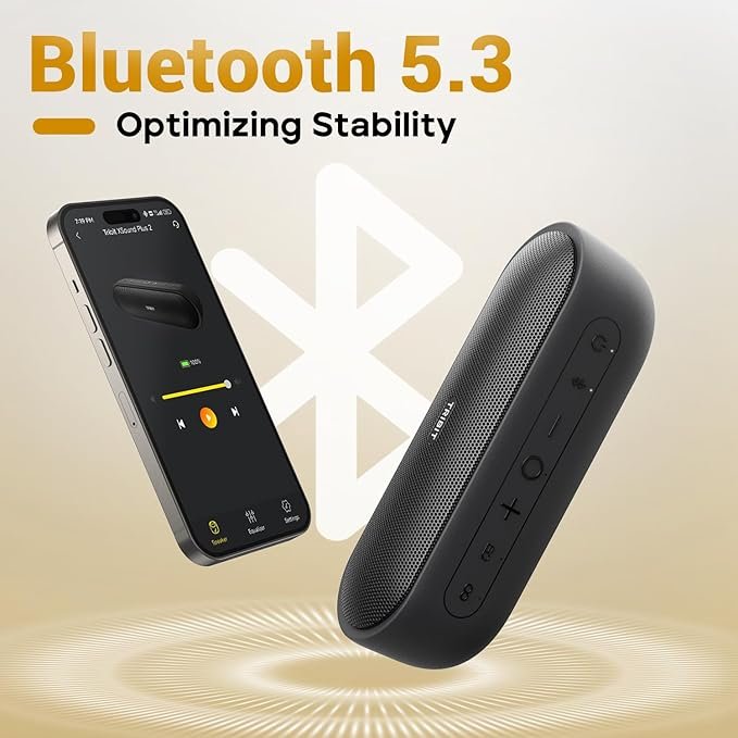 Tribit XSound Plus 2 30W 5.3 Bluetooth Wireless Speakers,Powerful Louder Stereo Sound with Bass-Enhanced XBass Function,IPX7 Waterproof,Built in Mic,150ft BT Range for Home/Outdoor,Black