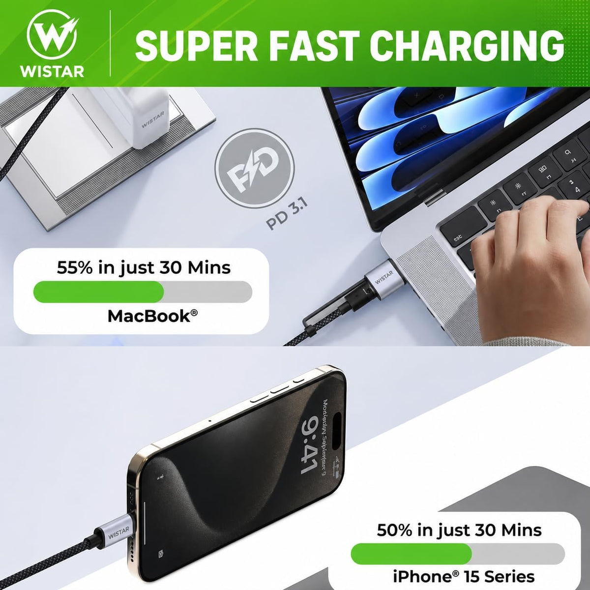WISTAR WISTAR 140W USB-C to USB-C and Mag3 Magnetic Charging Cable, 2-in-1 PD 3.1 Fast Charger Cable for MacBook Air/Pro, iPhone 15/16, iPad, Samsung & Type-C Devices - image 5
