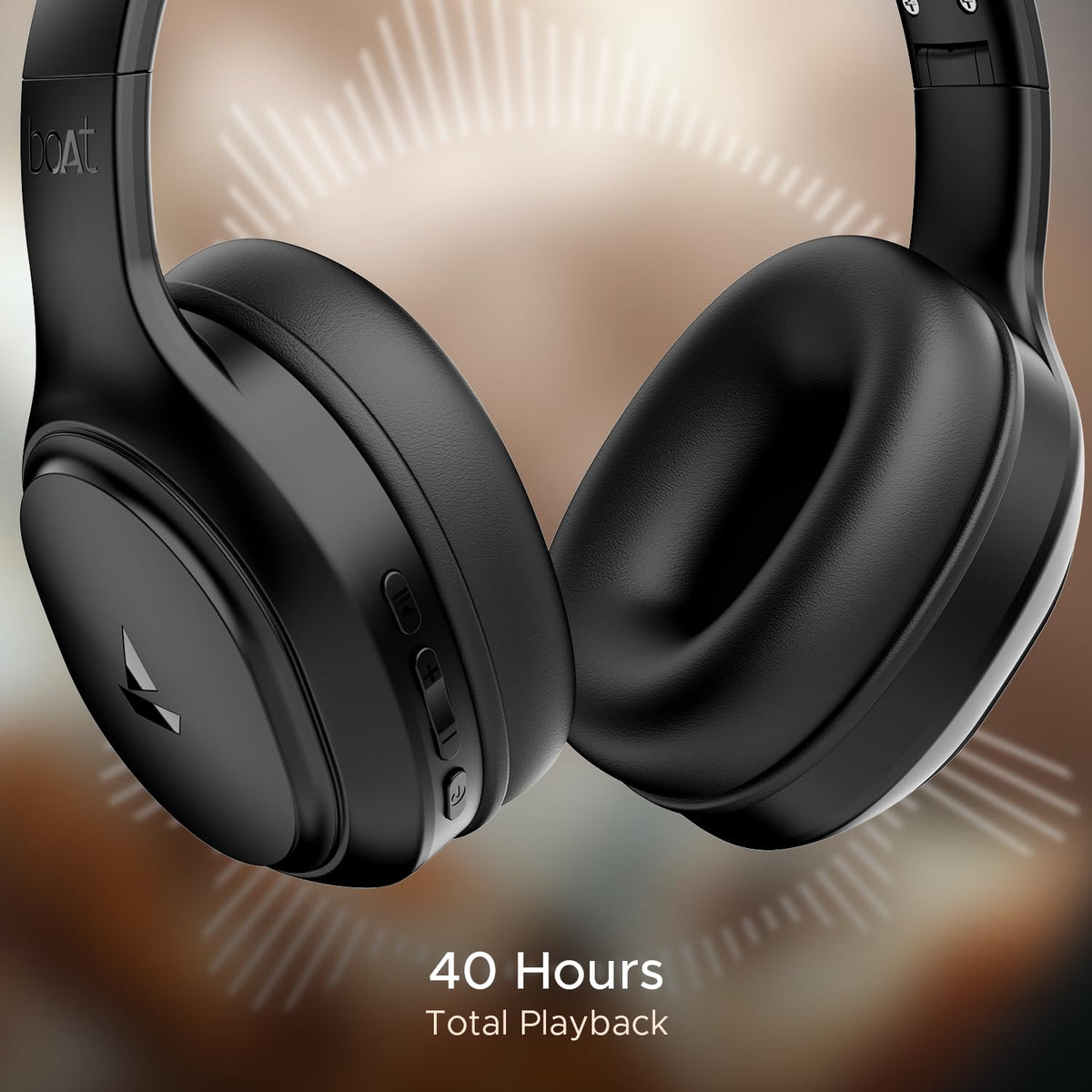 boAt Rockerz 430, 40mm Drivers, 40ms Latency, 40H Battery, ENx Tech, Adaptive Fit, Stream Ad Free Music via App Support, Bluetooth Headphones, Wireless Over Ear Headphone with Mic (Black Sabre)
