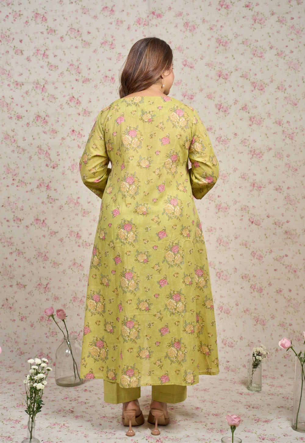 Lily Green Sanganeri Mul Cotton A Line Kurta