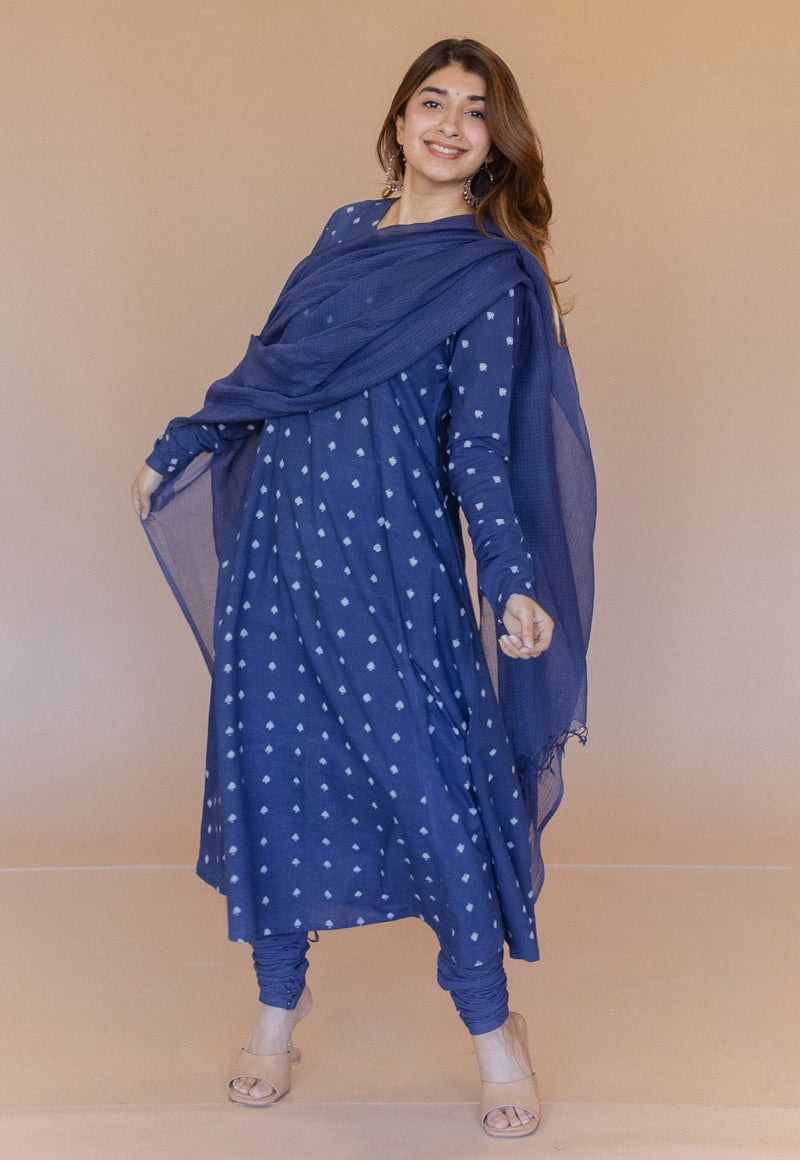 Shinat Blue Dabu Cotton Kali Kurta