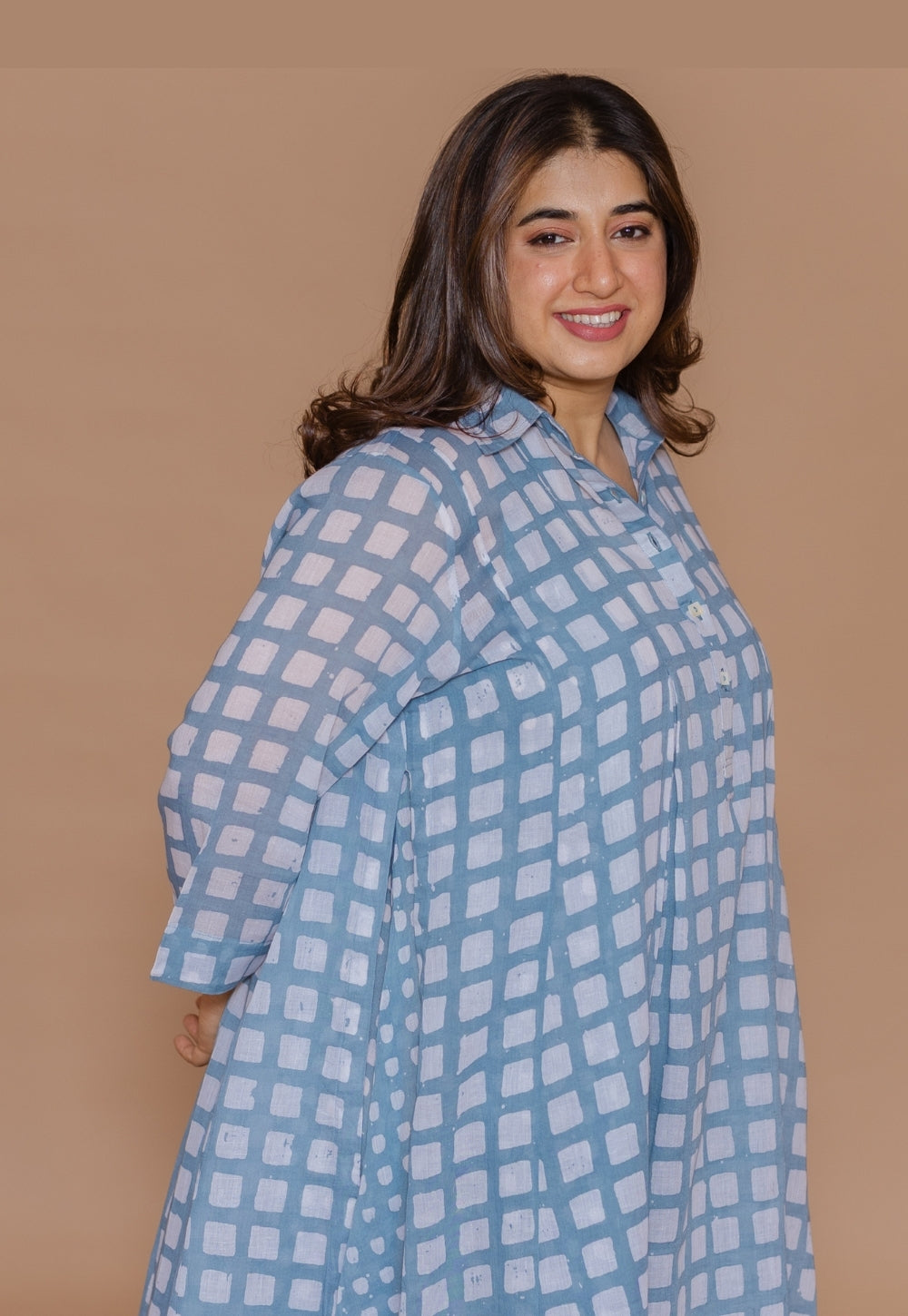 Safiya Blue Batik MulMul A Line Dress with Slip