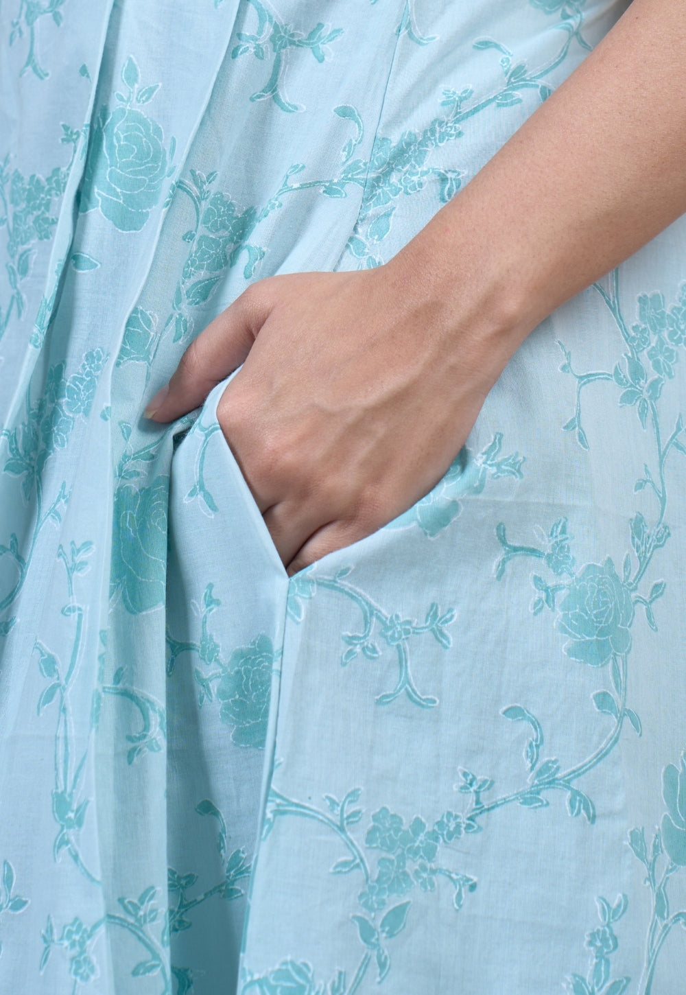 Clara Blue Sanganeri Mul Cotton A Line Dress