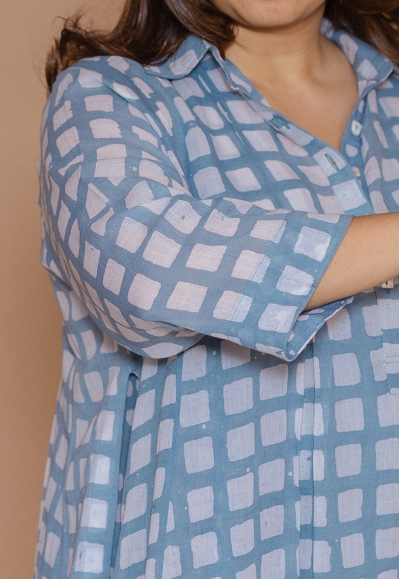Safiya Blue Batik MulMul A Line Dress with Slip