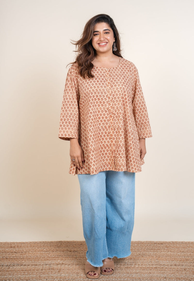 Urva White Bagru Cotton A Line Short Top