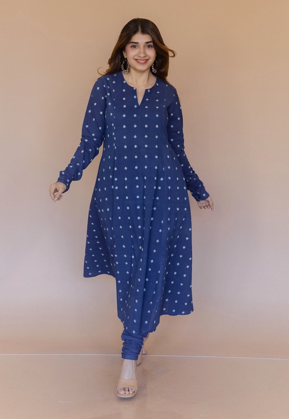 Shinat Blue Dabu Cotton Kali Kurta
