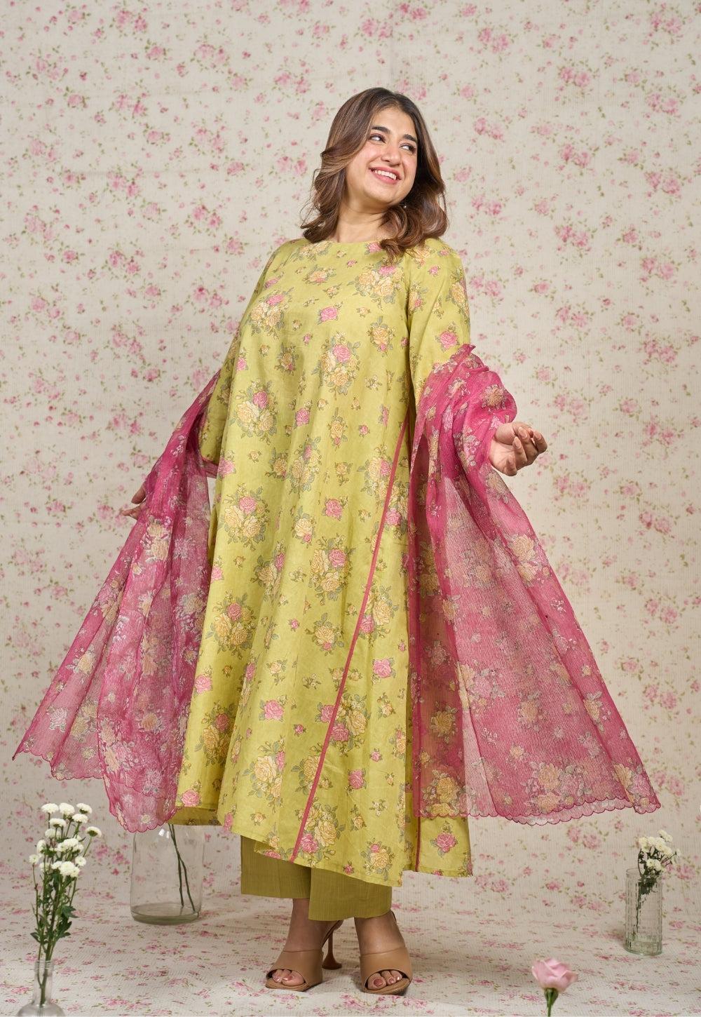 Lily Green Sanganeri Mul Cotton A Line Kurta
