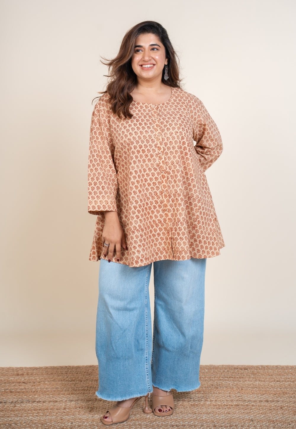 Urva White Bagru Cotton A Line Short Top