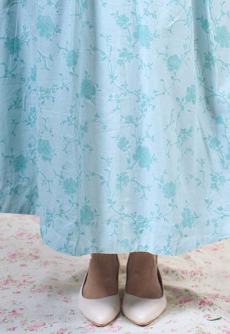Clara Blue Sanganeri Mul Cotton A Line Dress