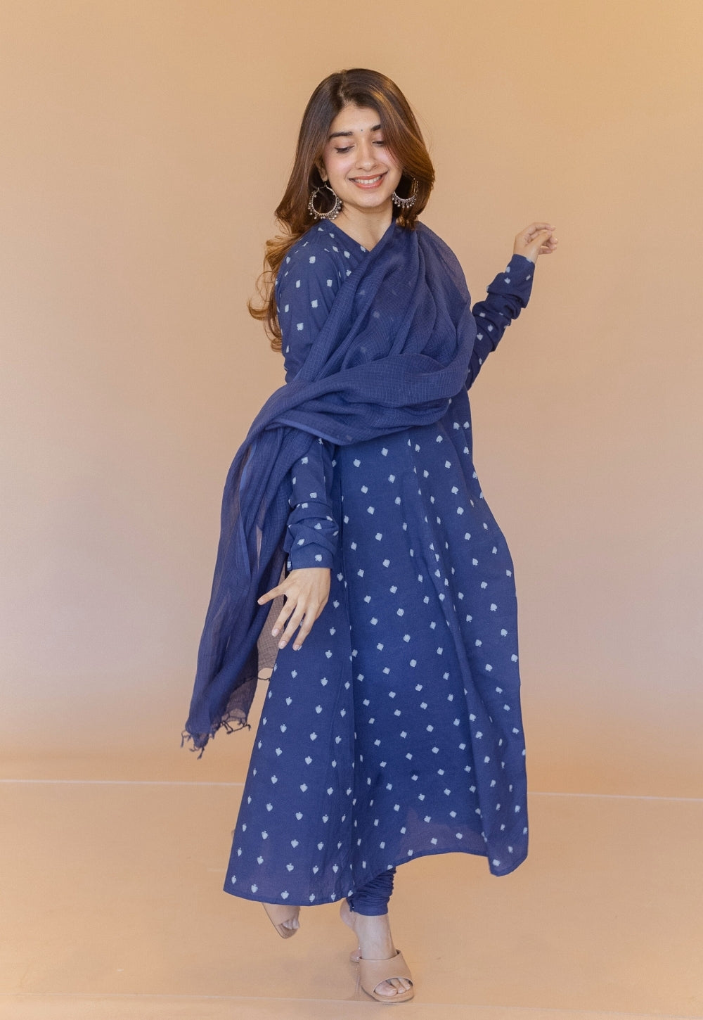 Shinat Blue Dabu Cotton Kali Kurta